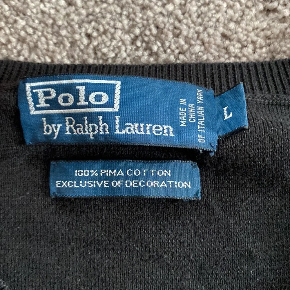 Polo Ralph Lauren Pima Cotton Sweater Vest SIZE L Black V Neck Preppy Golf